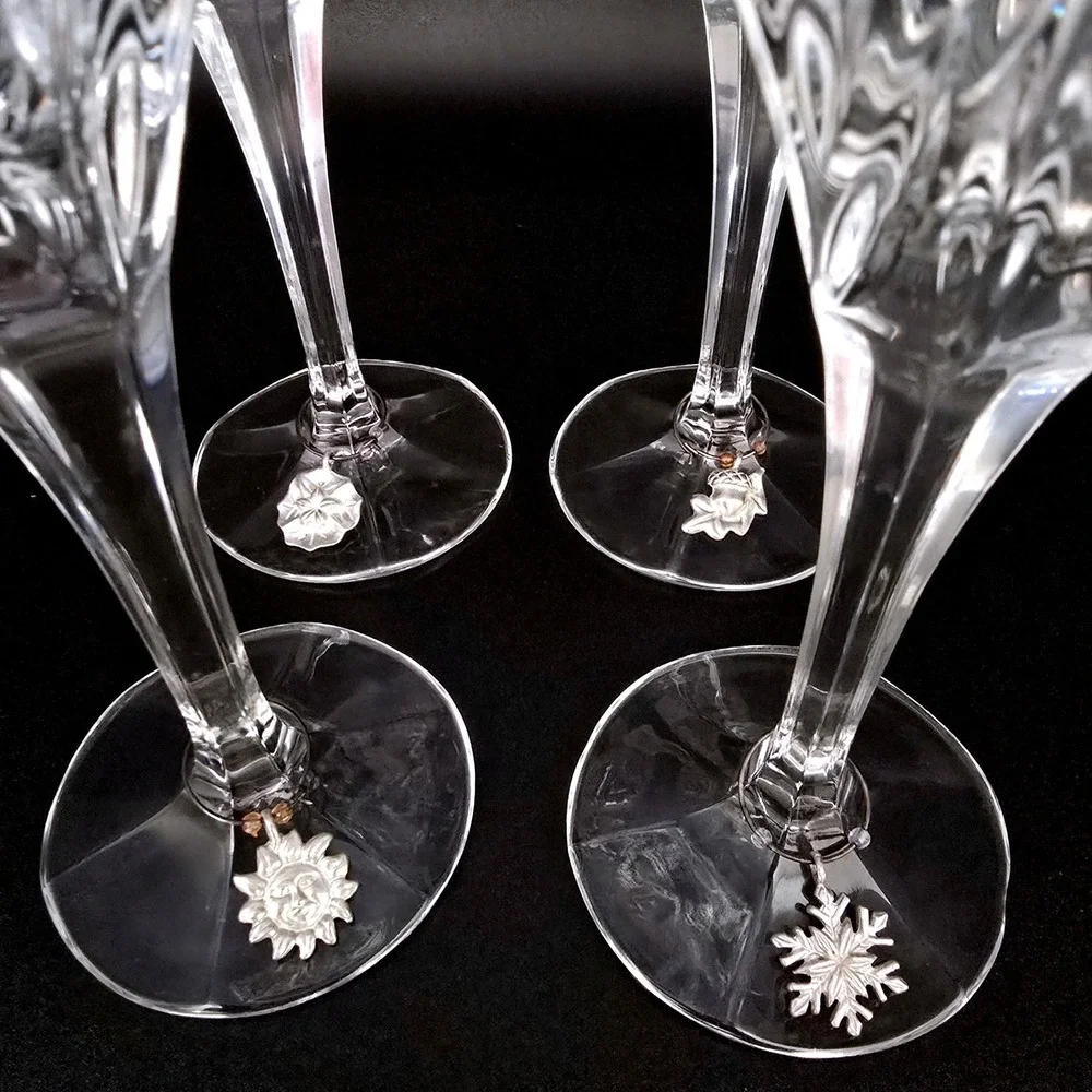 Stuart Crystal Clear Glass Facted Water/Champagne Wine/Goblet w/ Charms Set of 4